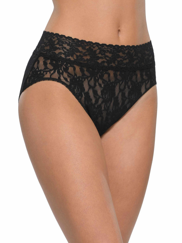 Black Signature Lace® French Brief High Rise - On Model Front Angle View | Hanky Panky