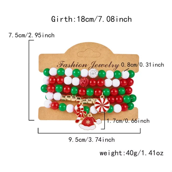 5-Piece Christmas Holiday Beaded Bracelet