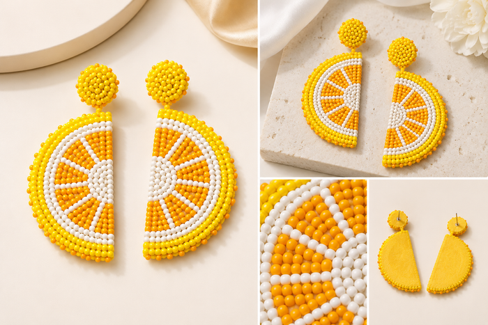 Alloy Beaded Orange Shape Earrings