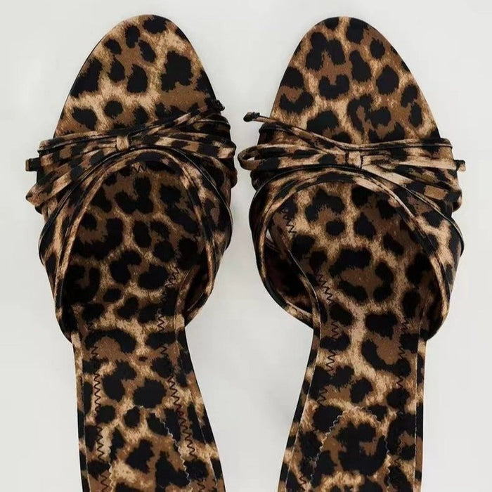 Chic Bow Leopard Print Kitten Heel Sandals - Trendy & Comfortable