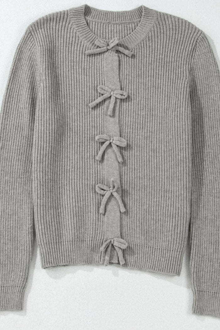 Chic Bow Round Neck Cardigan - Cozy, Elegant & Versatile Style