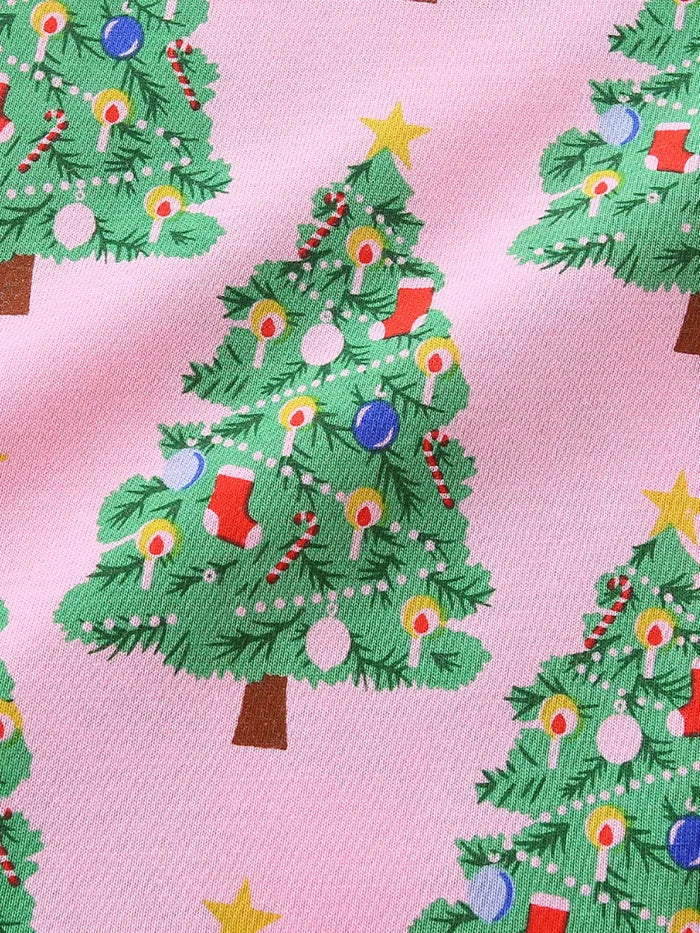 Children's Christmas Tree Print Long Sleeve Dress