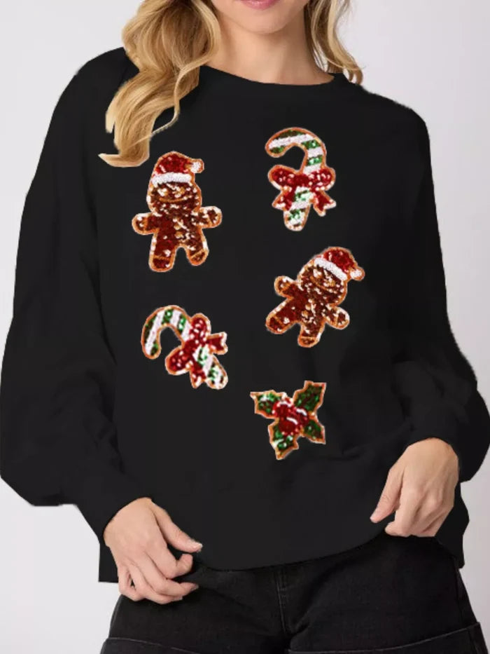 Christmas Holiday Sequined Gingerbread Sweatshirt