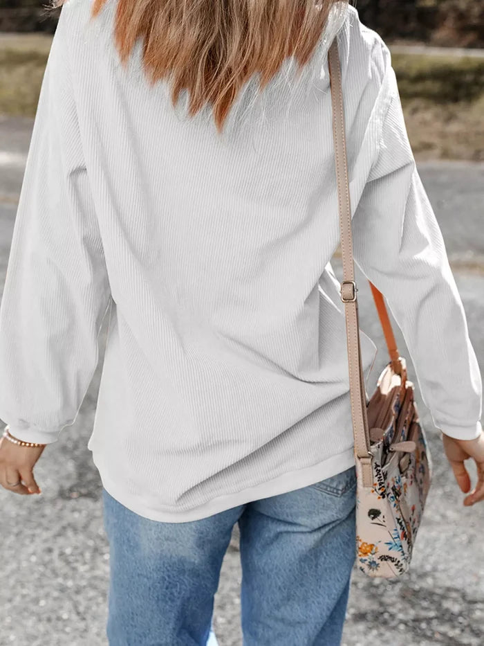 Christmas Leafy Boot Printed Corded Rib Drop Shoulder Sweatshirt