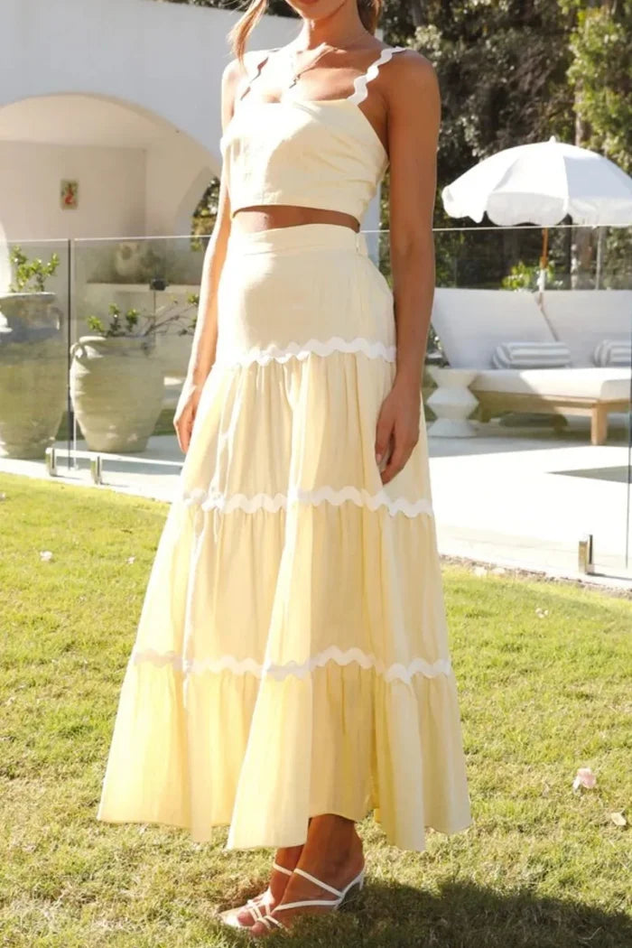 Contrast Trim Cami and Maxi Skirt Set