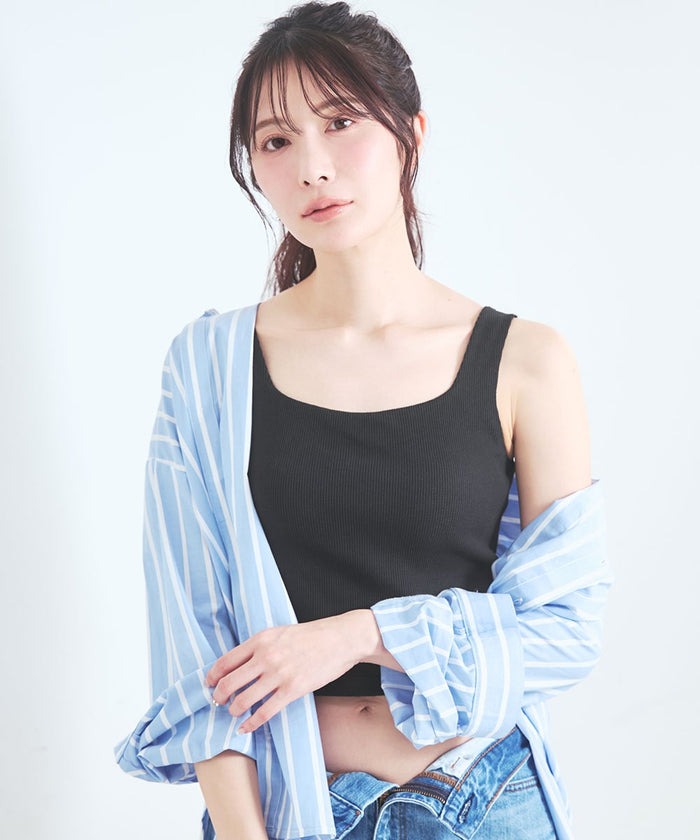 Cotton Waffle Wireless Built-In Bra Tank Top