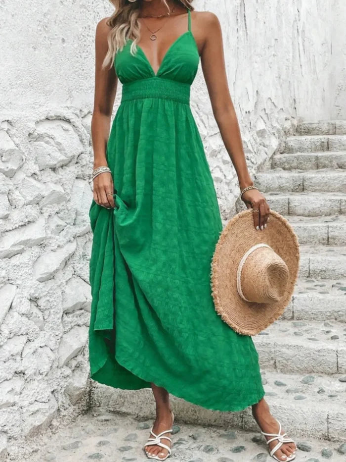Crisscross Back Smocked Maxi Cami Dress