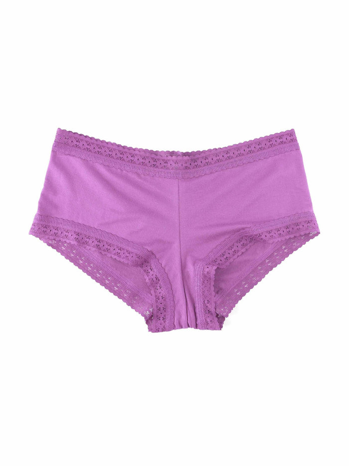 Berry Pie Purple DreamEase™ Tencel Modal Boyshort - Flat Lay Front View, Lace Trim Detail | Hanky Panky