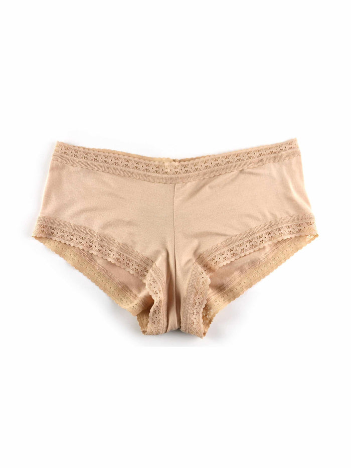 DreamEase™ Boyshort Chai - Flat Lay Front View, Lace-Trim Modal Boyshort Panty | Hanky Panky