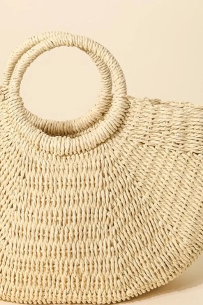 Fame Half Moon Straw Tote Bag