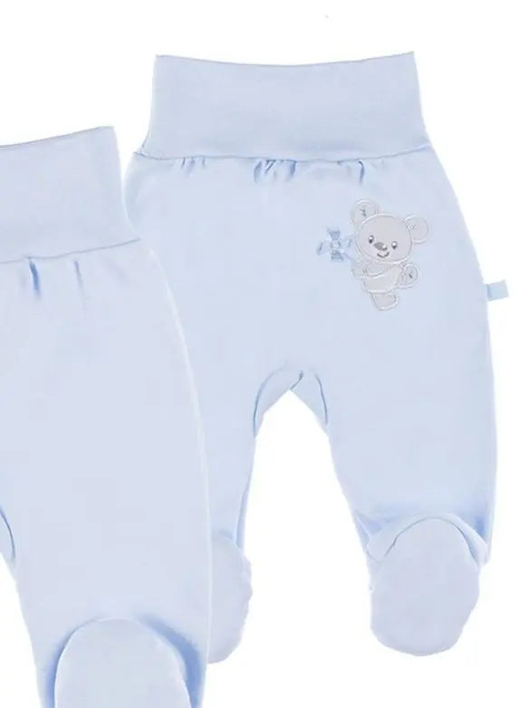 Footed Trousers, Embroidered Bear On Rear - Blue EEVI