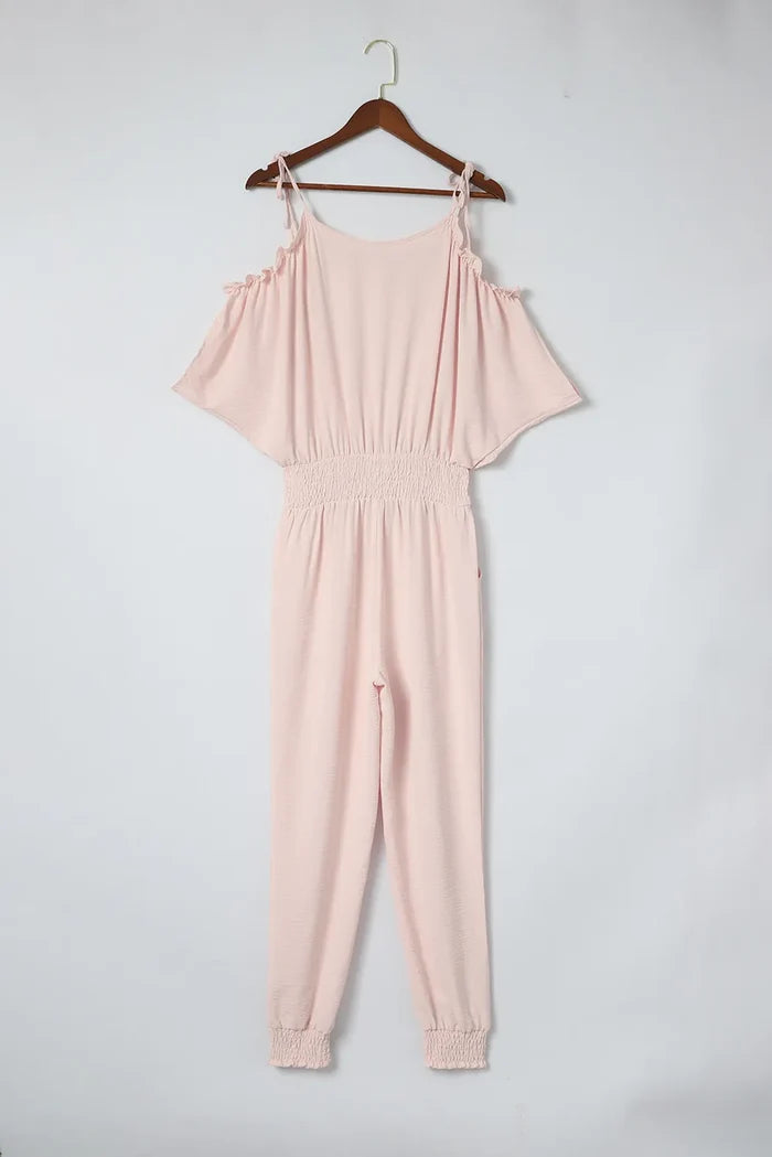 Frill Surplice Cold Shoulder Chic Jumpsuit