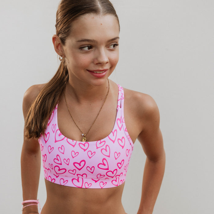 pink hearts sports bra