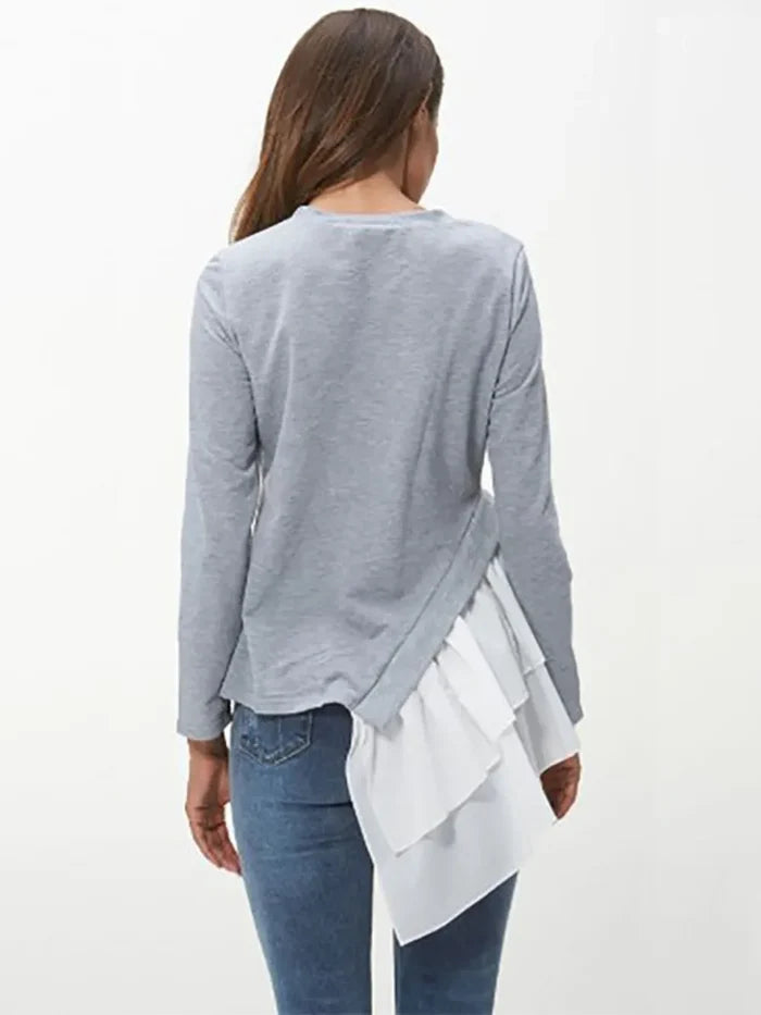 Ivy Lane Tiered Contrast Round Neck Long Sleeve T-Shirt
