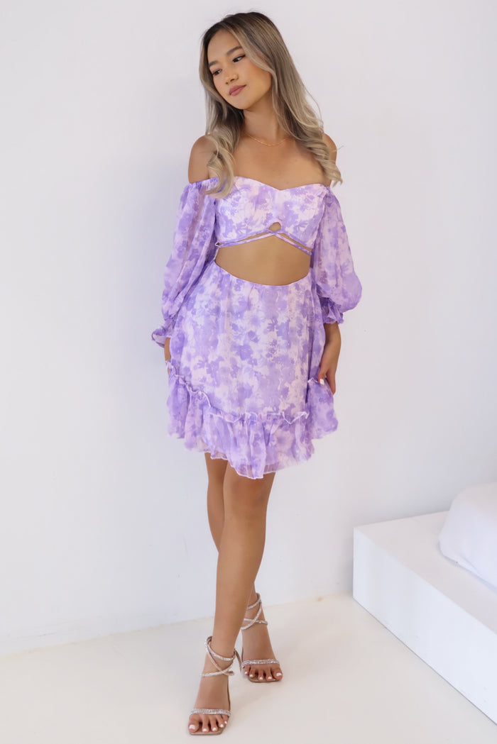 Jezzi Mini Dress - Lilac Floral - Runway Goddess