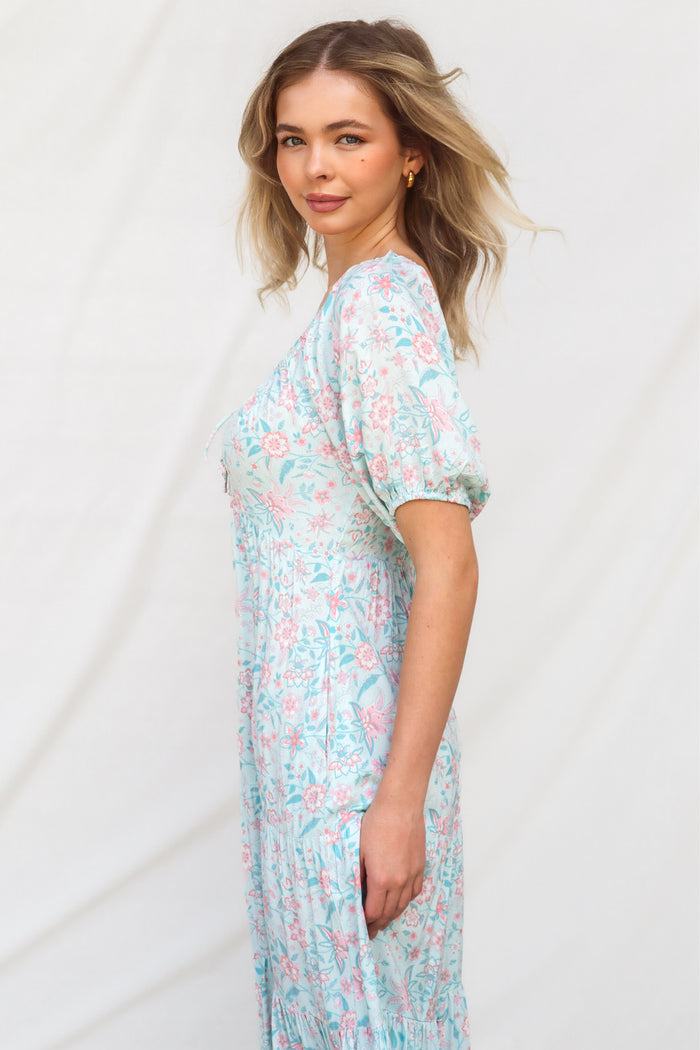 Kace Midi Dress - Blue Floral - Runway Goddess