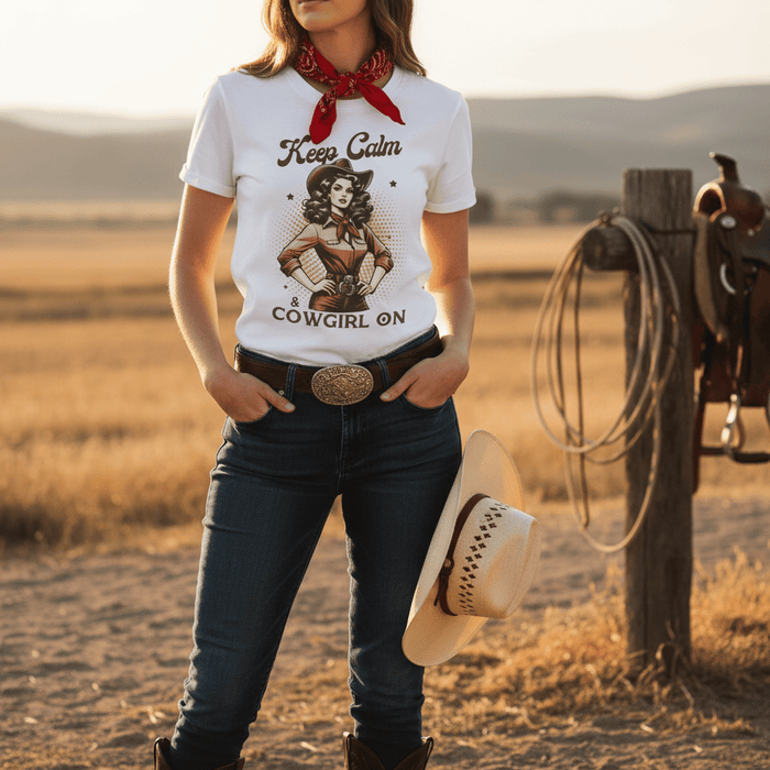 keep calm cowgirl on t-shirt gift idea for cowgirl lovers