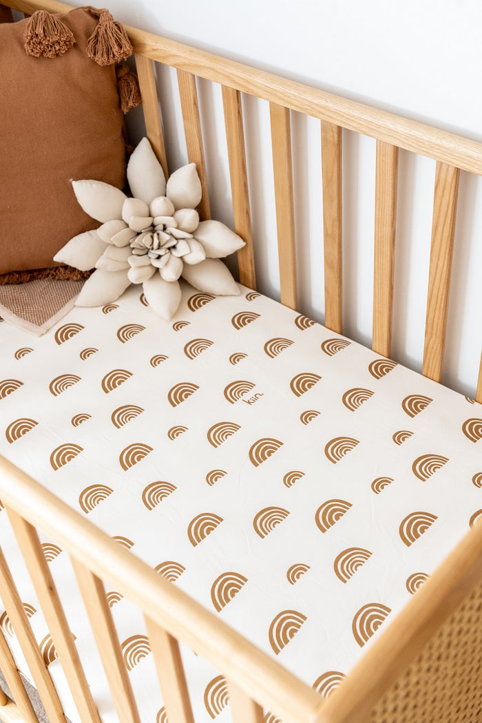 Kiin Organic Bamboo Cotton Cot Sheet - Rainbow Ivory & Umber