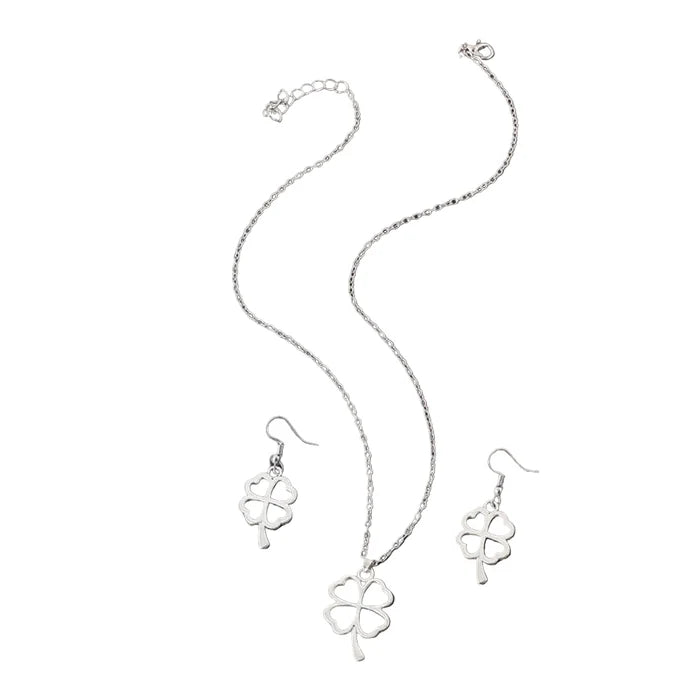Lucky Clover Alloy Earrings and Necklace Jewelry Set