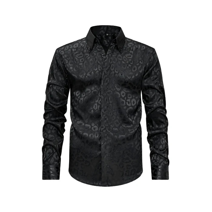 Men's Full Size Leopard Button Down Satin Shirt Plus Size