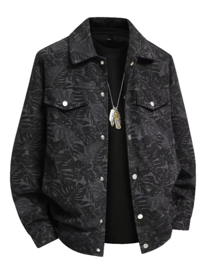 Men's Plus Size Printed Snap Down Casual Jacket
