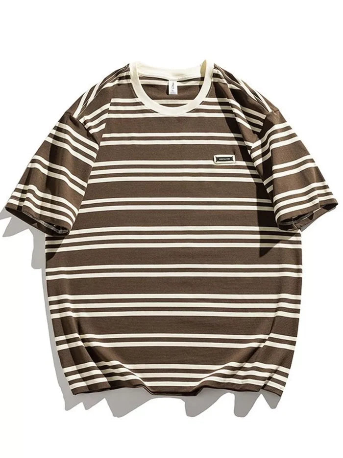 Men's Plus Size Striped Casual Round Neck T-Shirt