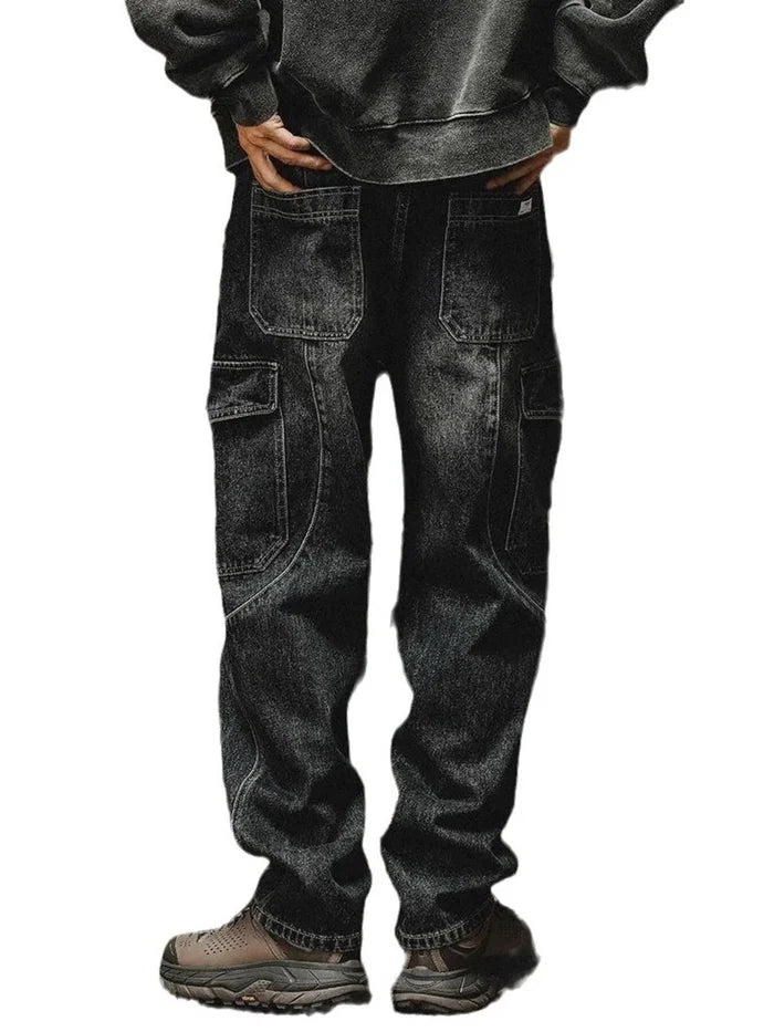 Men's Washed Wide Leg Cargo Jeans
