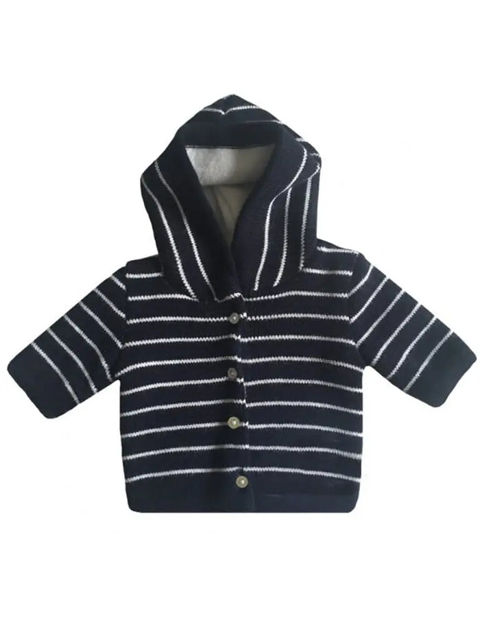 Navy Knitted Jacket with White Stripe Cardigan / Jacket La Manufacture de Layette