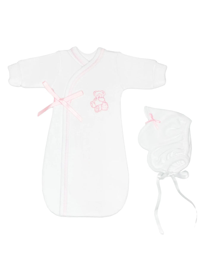 Neonatal Burial Gown, White & Pink Bereavement gown Itty Bitty Baby Clothing