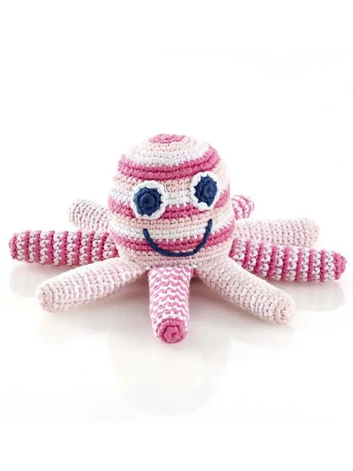 Octopus Crochet Fair Trade Rattle Toy - Pastel Pink Stripe Toy Pebble Toys