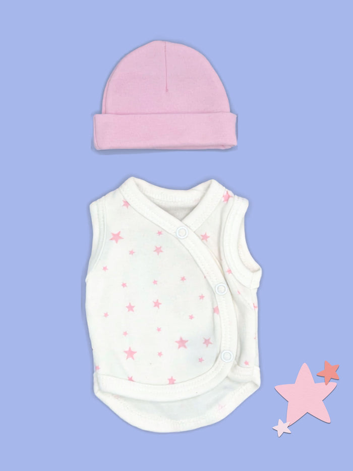 Pink Star Incubator Vest & Round Hat Set 1.5lb to 3lb Bodysuit / Vest Tiny & Small