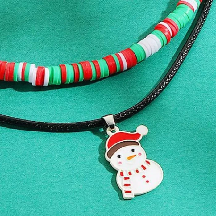 PU Leather Cord Necklace with Christmas Santa Pendant