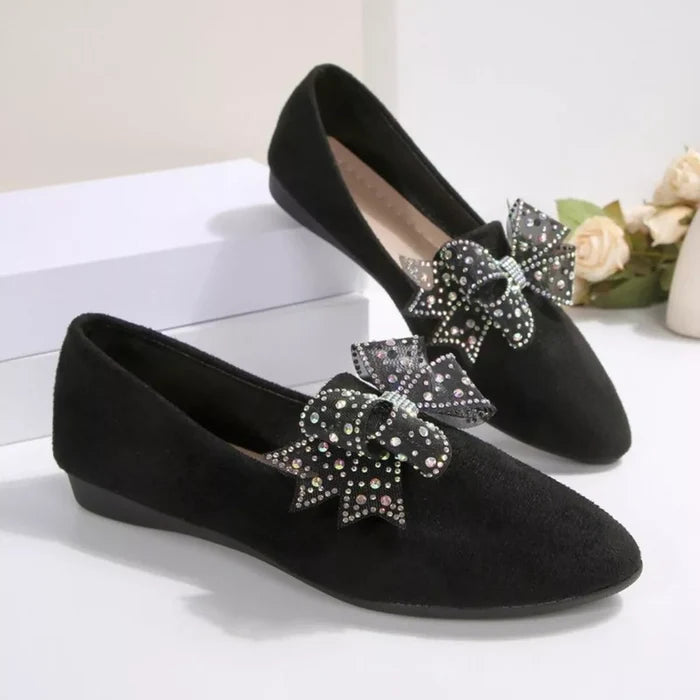 Rhinestone Bow Point Toe Flats