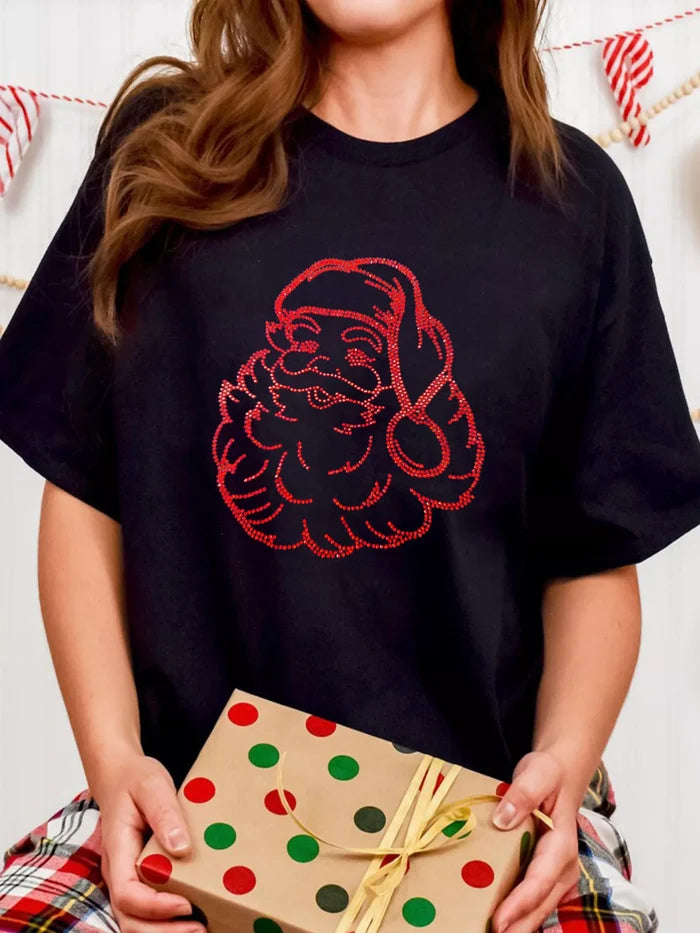 Rhinestone Santa Claus Christmas Graphic T Shirt
