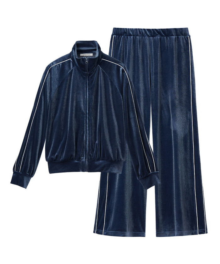 Shiny Velour Long Sleeve Top and Bottom Set