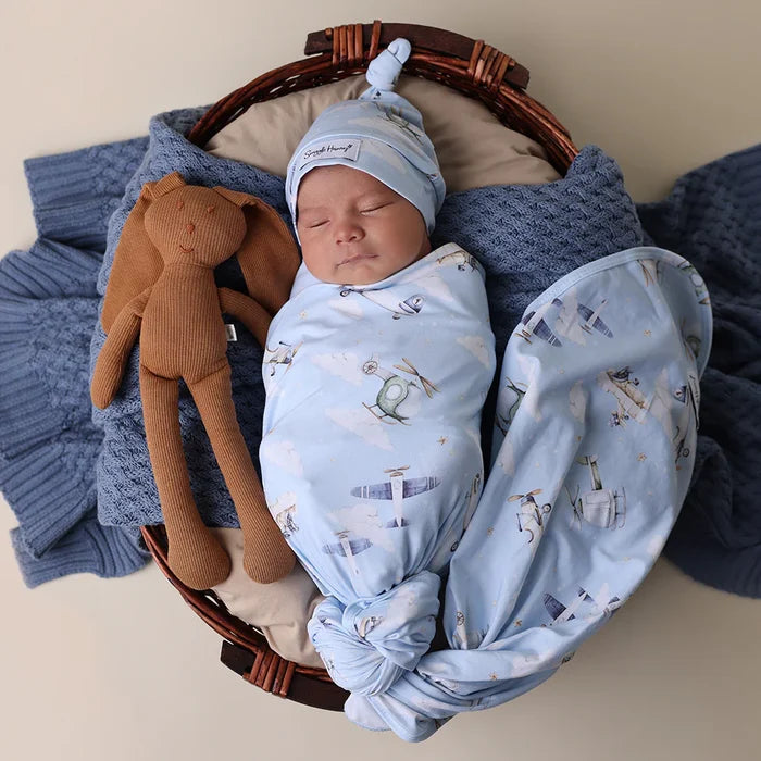 Snuggle Hunny Baby Jersey Wrap & Beanie Set - Taking Flight