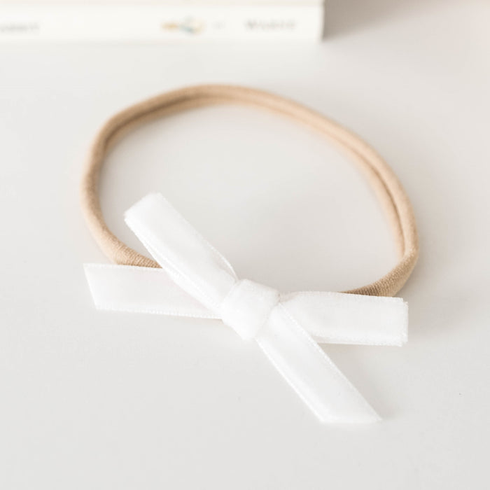 Snuggle Hunny Velvet Bow Stretchy Headband - White