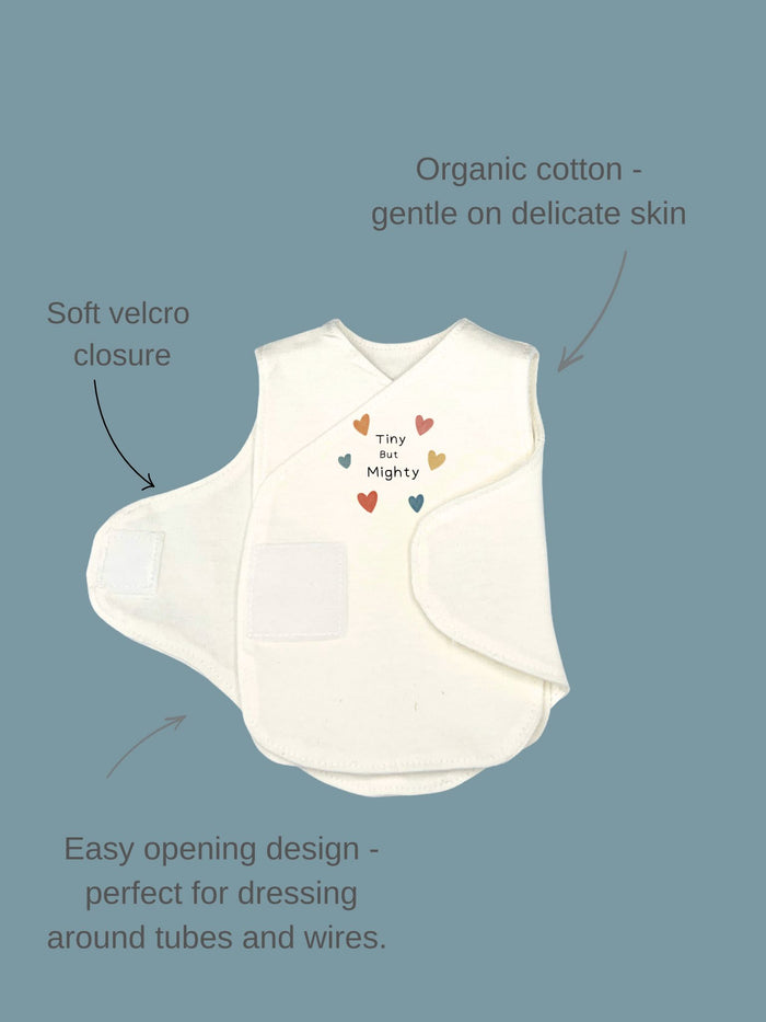 'Tiny But Mighty' Incubator Vest With Heart Print Knotted Hat Bodysuit / Vest Little Dreamer