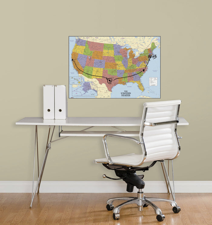 USA Map Dry Erase Peel and Stick Giant Wall Decals