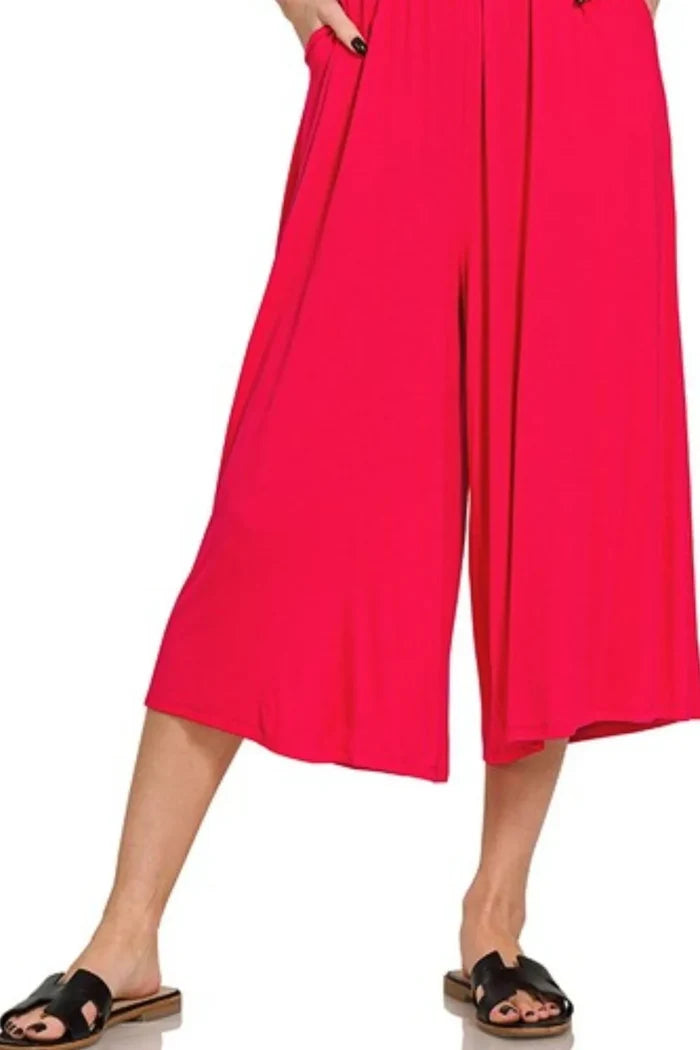 Zenana Ruched Strapless Wide-Leg Pocketed Jumpsuit
