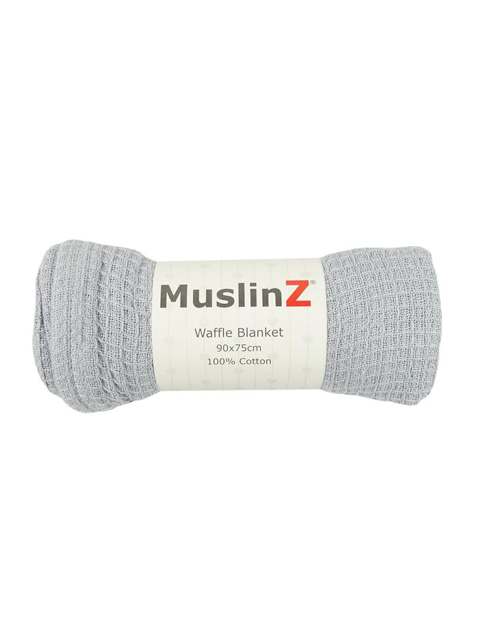 100% Pure Cotton Grey Waffle Blanket - 90cm x 75cm - Blanket Muslinz