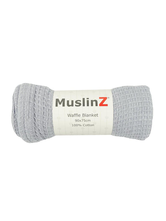 100% Pure Cotton Grey Waffle Blanket - 90cm x 75cm - Blanket Muslinz