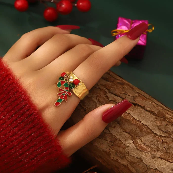 18K Gold-Plated Christmas Charm Ring