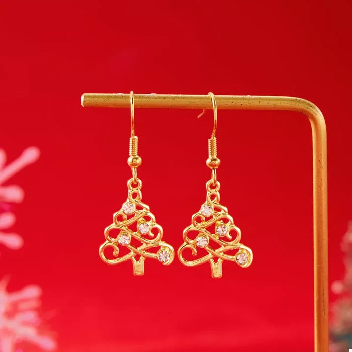 18K Gold-Plated Rhinestone Christmas Tree Dangle Earrings
