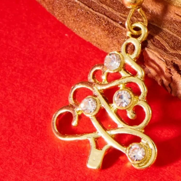 18K Gold-Plated Rhinestone Christmas Tree Dangle Earrings