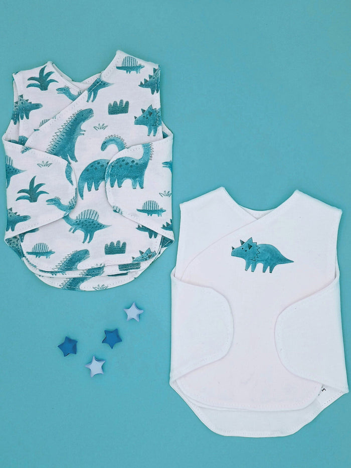 2 Pack NICU Vests, Organic Cotton, Dino Discovery Bodysuit / Vest Little Dreamer