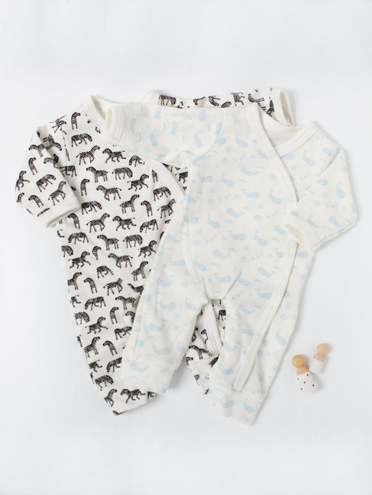 2 Pack Sleepsuits, Ocean Blue and Little Zebras, 100% Organic Cotton (1.5lb-3lb, 3lb-5lb & 4-7lb) Set Tiny & Small