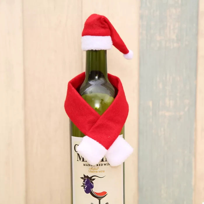 2 Piece Christmas Wine Bottle Santa Hat & Scarf Decorative Covers