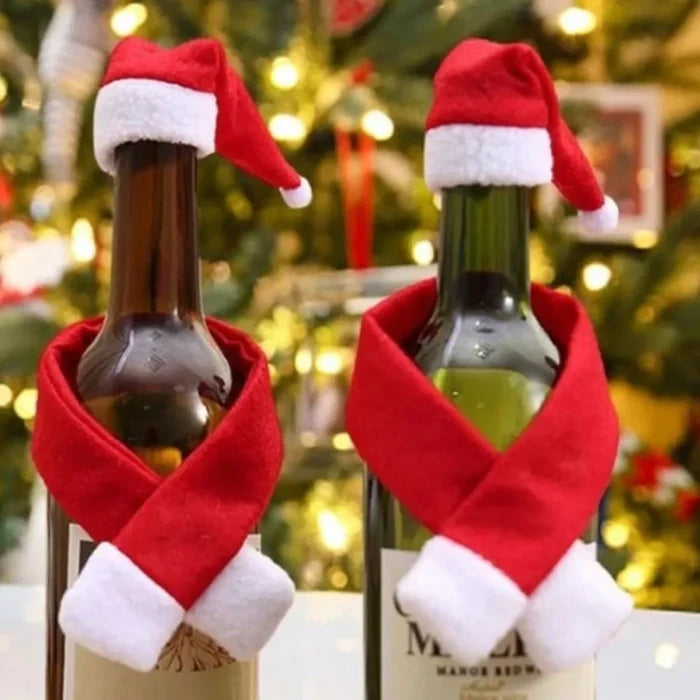 2 Piece Christmas Wine Bottle Santa Hat & Scarf Decorative Covers