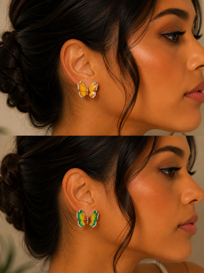 2 Piece Rhinestone Alloy Butterfly Stud Earrings